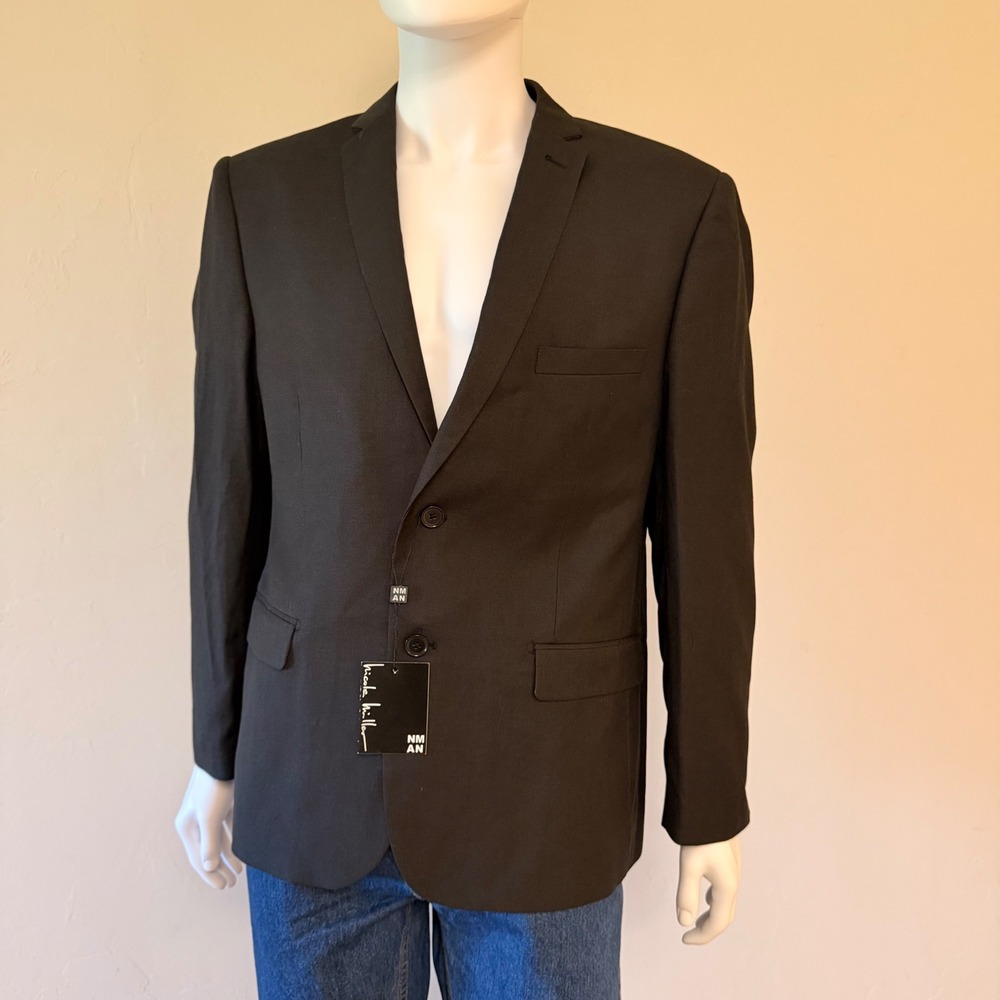 NWT Nicole Miller NM AN Mens Charcoal Grey Blazer Jacket Pink Lining 46S